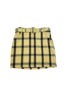 Hollister Yellow Plaid Mini Skirt with Belted Waist Womens Size L